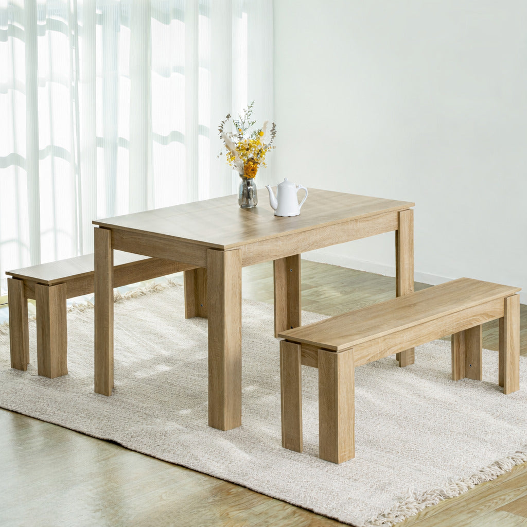 LivaraHome Nook 4 Seater Wooden Dining Table & Bench Set - Natural